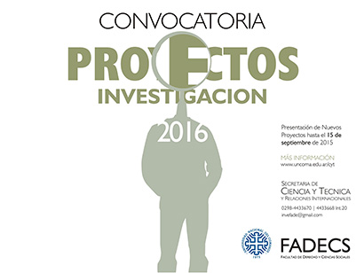 CONVOCATORIA PARA PRESENTACIÓN DE NUEVOS PROYECTOS DE INVESTIGACIÓN